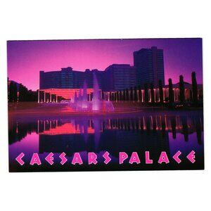 Caesars Palace Night Lights Purple Pink Vintage Postcard Hotel Casino Gambling